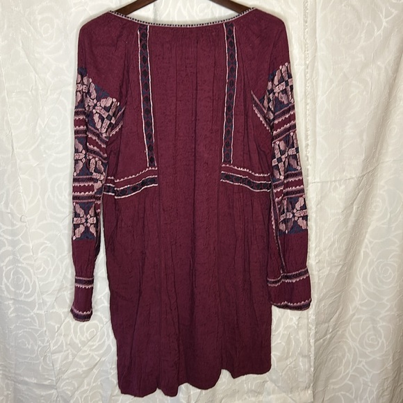 FREE PEOPLE All My Life Wine embroidered smocked mini dress tunic. Size Medium. - Picture 5 of 10